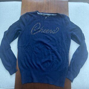 White House Black Market navy blue cheers cashmere rhinestone sweater sz s